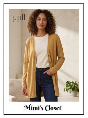 J.JILL Linen Blend 3 Button Sweater - Camel Brown - Size: L